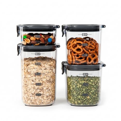 Progressive International ProKeeper+ Aufbewahrungsbehälter-Set aus transparentem Kunststoff, luftdicht, für Lebensmittel/Snacks, 4-teilig