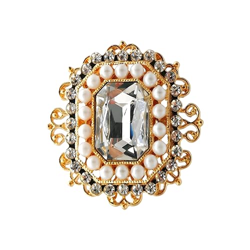 Image of WCRAZYE Antique Rhinestone Brooch Pin for Women Girls Gold Tone Vintage Baroque Rectangle Crystal Shell Pearl Boho Victorian Style Brooches Lapel Pins Elegant Wedding Christmas Festival Ornament Jewelry Gift