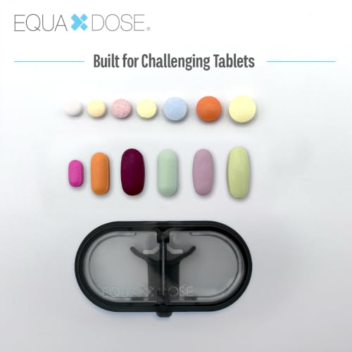 Image of EQUADOSE Precision Pill Splitter with Centering Guide, Dual Stainless-Steel Blades for Small & Large Tablets, Accurate Halves & Quarters for Medication, Vitamins and Pet Pills, Black