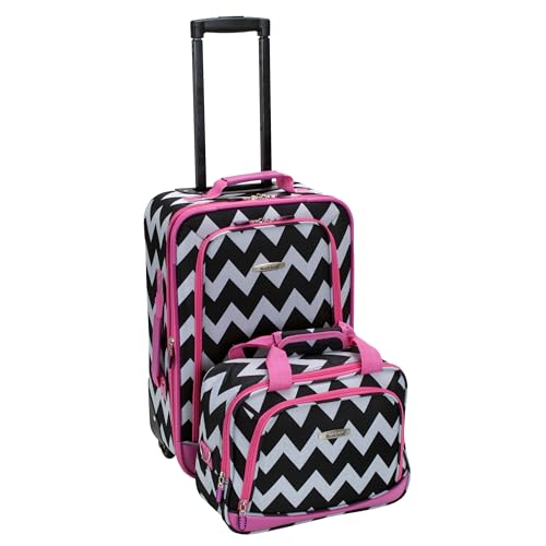 Image of Rockland Fashion Softside 2 Piece Luggage Set, Expandable, (14 inch Tote /19 inch Upright), Pink Chevron