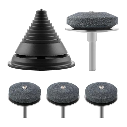 A.I.FORCE 4-Pack Lawn Mower Blade Sharpener and Precision Lawn Mower Blade Balancer, Updated Steel Backing Mower Blade Sharpener Kit Fits Any Power Hand Drill, Used for Sharpening Blades, Sickle Bar