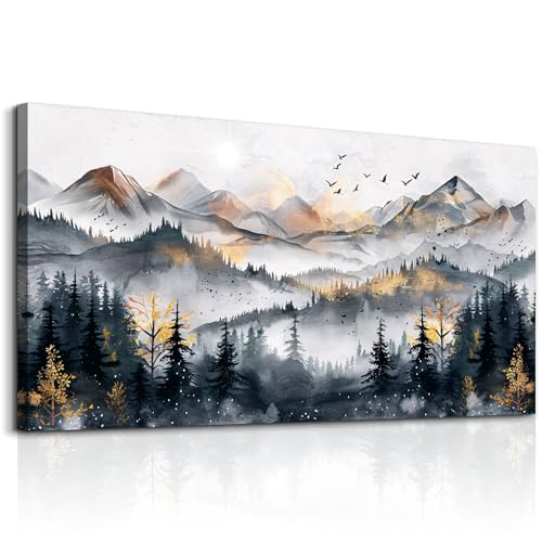 KELIYUAN Abstract Wall Decor Large Wall Art For Living Room Office Decoration Ink Mountain Landscapes Wall Painting Misty Forest Pictures Bedroom Canvas Artwork Ready To Hang Home Decor 24"x48" by KELIYUAN - Used condition - Image 2