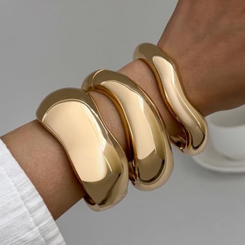 Chunky Gold Bangle Bracelets for Women Trendy Silver Irregular Statement Cuff Bracelets Stack Wide Wire Minimalist Fashion Jewelry3
