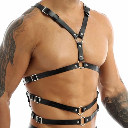 Men's Chest Harness Adjustable Chest Belt, Mens Crop Top Chest Muscle Harness, Sexy Black PU Leather Sissy Lingerie Adjustable Harness Men Belts Bondage Body2
