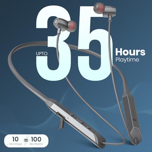 Image of Portronics Harmonics Z12 in Ear Bluetooth Neckband with Metallic Built & Hall Switch(ON /Off),Upto 35 Hours Playtime, Gaming /Music Mode, Low Latency, Bluetooth Version 5.3V, Type C Fast Charging(Grey)