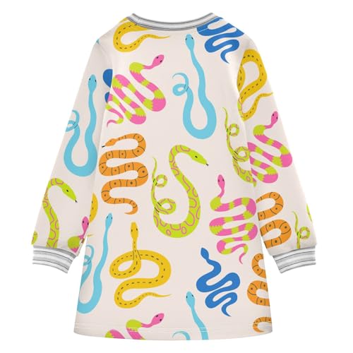 Colorful Snakes Girls Dresses Long Sleeve Sweatshirt Dress for Girls Winter Toddler Casual A Line Dresses Size 2-8T2