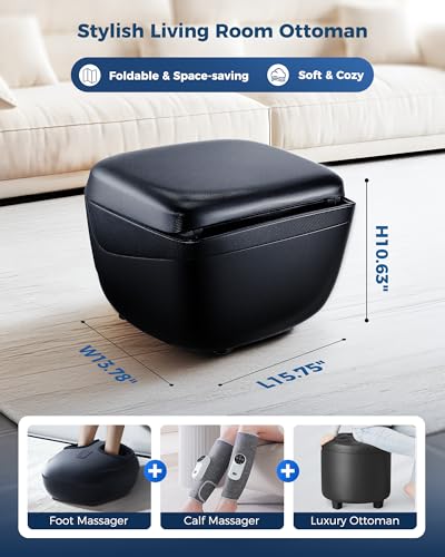 Image of KNQZE Shiatsu Foot & Calf Massager with Heat, Multi-Use Luxury Ottoman | 3-in-1 Massager, FSA Eligible, Foldable & Ergonomic Design, 3 Kneading /Air Squeeze / Heat Levels, Great for Home & Family