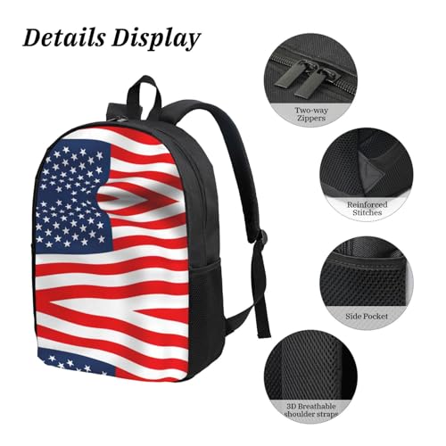 Sac à dos léger drapeau américain avec sac repas et trousse EdWal Noir
