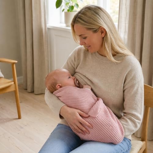 Image of 100% Organic Cotton Knit Receiving Baby Blanket for Newborns - Soft, Breathable Blanket for Crib & Stroller - Nursery Gift (Blush)