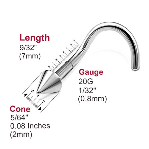 3pcs 20g 0.8mm Nose Screw Rings Nostril Stud Surgical Stainless Steel 2mm Cone Spike4