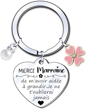 Porte-clés Personnalisé "Marraine" En Acier Inoxydable - Cadeau Baptême, Communion, Noël - Avec Sac En Velours
