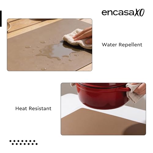 Image of Encasa XO Leather Dining Table Runner | Water & Heat Resistant Double-Layer Runners with Suede Top | Wipeable & Durable Table Runner for Centre Table | 30x85 cm - Taupe