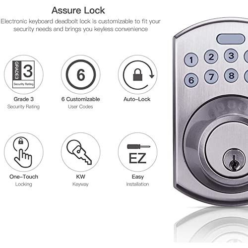 Keypad Deadbolt With Handel, Keyless Electronic Keypad Lock Single Cylinder Front Door Lock With Polo Knob Featuring 1-Touch Motorized Locking, Auto Locking And Easy To Install, Stain Nickel- Ekph1A #TOP5
