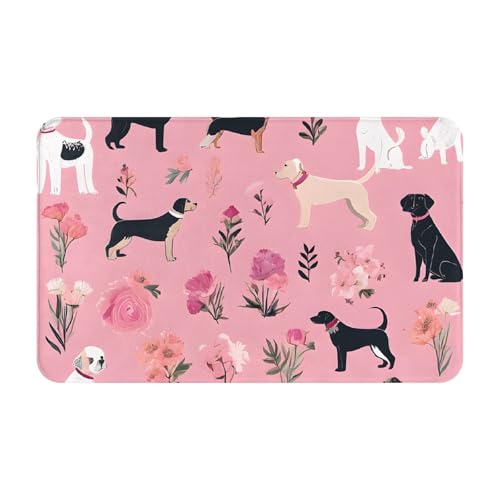 French Bulldog and Flowers Print Living Room Bathroom Kitchen Anti Slip and Absorbent Carpet, Indoor Entrance Door Muddy Floor Mat, Ultra Soft Washable Carpet 21x31.5 Inches