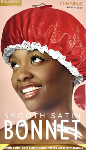 DONNA Smooth Satin Bonnet, Soft Elastic Band Sleep Cap for Women, Stay on All Night Hair Wrap Cover Bonnet for Curly Hair, Saint Bonnet for Sleeping Soft Band XL
