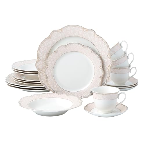 Joseph Sedgh Collection "Sandra" 20-Piece Bone China Dinnerware Set, Service for 4, Blush Pink and Gold Joseph Sedgh Collection "Sandra" 20-Piece Bone China Dinnerware Set, Service for 4, Blush Pink and Gold