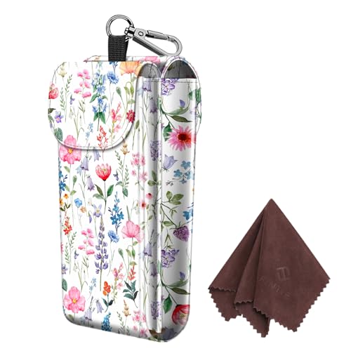 Image of FINTIE Double Glasses Case with Carabiner Hook, Portable Vegan Leather Eyeglass Case Anti-scratch Sunglasses Pouch