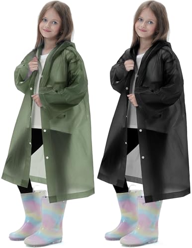 Image of 2 Pack Reusable Waterproof Raincoat EVA Emergency Rain Ponchos One Size Rain Jacket for Children, Boys and Girls