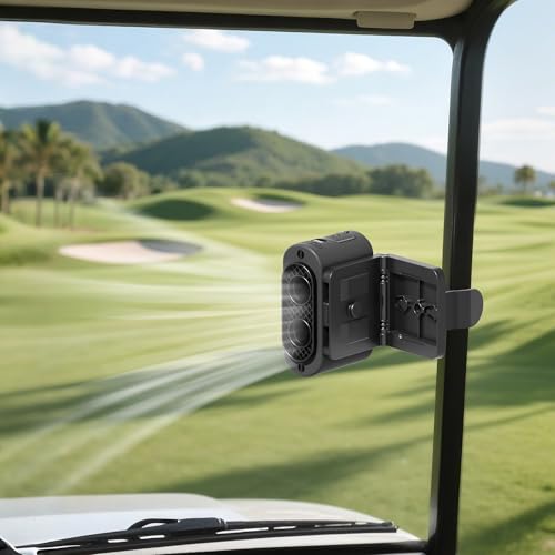 AddAcc Rechargeable Golf Cart Fan, 14500mAh Battery Powered, 35Hrs Cooling, 5 Powerful Speed & LED Lantern, Dual Head Strong Clip Compatible with EZGO Club Car Yamaha, Golf Cart Push Cart Accessories