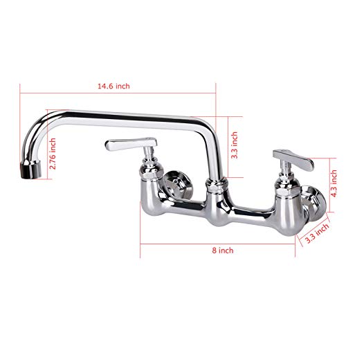 Kwode 2-Handle Commercial Sink Faucet With 14” Swivel Spout 8” Center Wall Mount Kitchen Faucet For 2 Or 3 Bay Compartment Prep & Utility Sinks At Home Restaurant Industrial Brass Constructed Chrome #TOP6