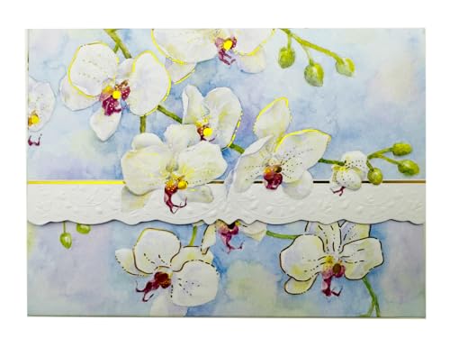 Image of Poster Foundry White Orchid Boxed Note Cards by Carol Wilson. 10 embossed 4x5 Die-Cut Notecards and Matching Envelopes in Decorative Gift Box with Magnetic Flap. NCP2213