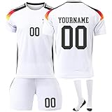 Personalisiert Fussball Trikot Kinder 2025/2026 Trikotset Home/Away Fußball Trikots DIY Name Nummer T-Shirt und Shorts Socken für Jungen/Erwachsene Trikot Deutschland Kinder