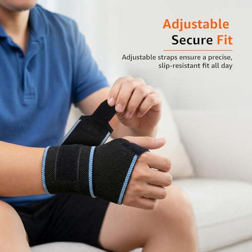 Image of Amazon Basics Wrist Brace with Thumb Support | Adjustable Compression for Wrist & Comfort | Breathable Fabric | Padded Design for Daily Use | Unisex