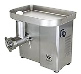 Beeketal 'FW550P' Industrie Fleischwolf für bis zu 150 kg/Std. Durchsatz, direktübersetzer 550W Motor mit ölgelagertem Getriebe und Rückwärtsgang, inkl. 2 Messer, 3 Lochscheiben, Fleischstopfer