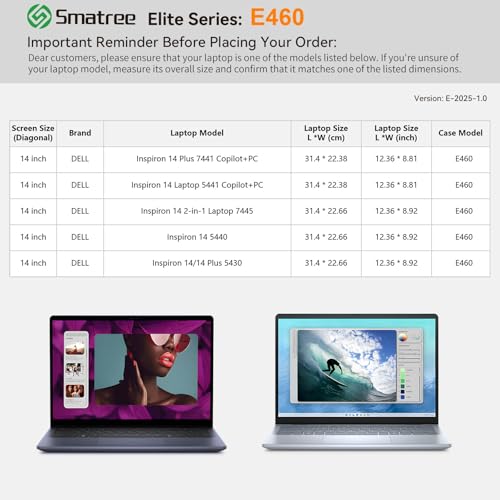 Image of Smatree Laptop Sleeve for 14 inch DELL Inspiron 14 Plus 7441 | for 14 inch DELL Inspiron 14 Plus 5430,Inspiron 14 5441 Copilot+PC /2-in-1 7445 /5440,Case with Accessory Pocket,Green (E460G)