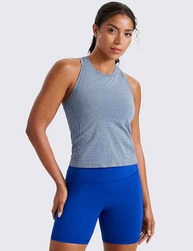 Image of CRZ YOGA Seamless Racerback Tank Waist Length | Training, Chafe-Free, Slim Fit, Crewneck, Mesh Vents, Workout, Sleeveless Tops for Women
