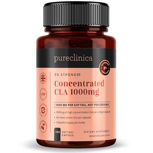 Pureclinica Concentrated CLA 1000mg x 180 Softgels - 84% Rich Conjugated Linoleic Acid - Up to 6 Months Supply