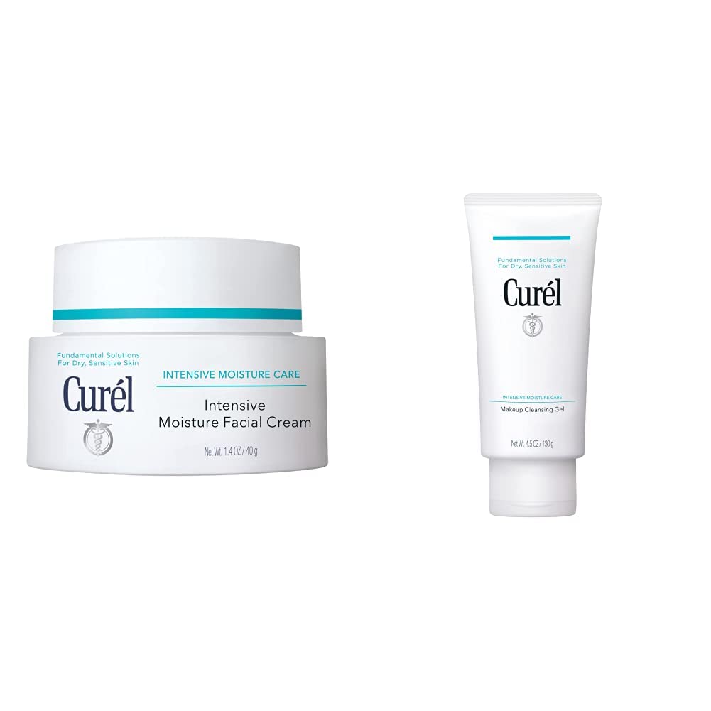 Intensive Moisturiser Face Cream for Dry, Sensitive Skin, 40g & Makeup Remover Cleansing Oil Gel for Dry, Sensitive Skin, 130ml