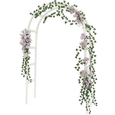 RUBFAC 7.8ft Metal Wedding Arch Frame, White Garden Trellis for Climbing Plants Outdoor, Garden Arbors and Arches Party Archway for Flower Rose Vines Birthday Bridal Christmas Decoration