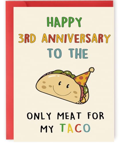 OJsensai Happy 3rd Taco Anniversary Card for Him, Cute Leather Gifts for 3rd Anniversary, 3 Year Anniversary for Husband Boyfriend