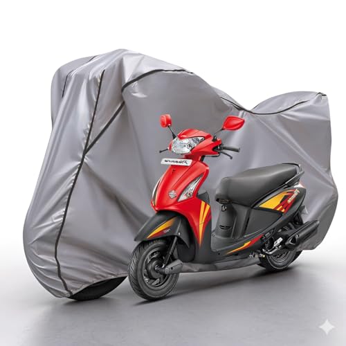 Image of Waterproof Bike Body Cover Compatible with Hero Pleasure Dustproof Scratchproof - Motorcycle Cover for Two Wheeler, Outdoor Full Cover with UV, Duty, Rain Protection (Silver & Black) R1