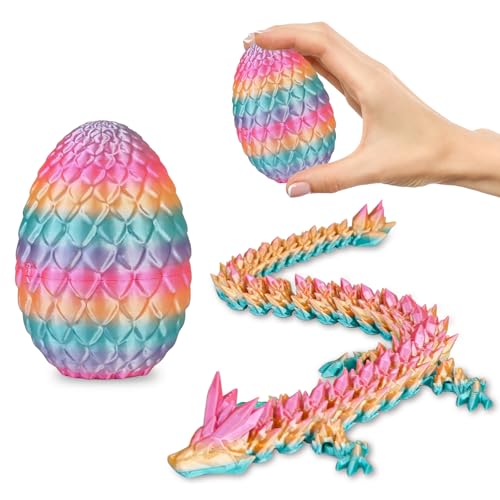 Small Dragon Eggs with Dragon Inside, 3D Printed Surprise Funny Gifts for Kids, Articulated Dragon Fidget Toys for Adults, Executive Desk Toys Office Room Décor (Pastel Rainbow)