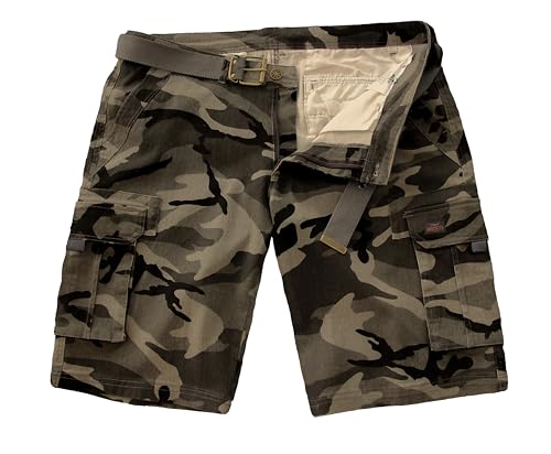 ROCK-IT Apparel Pantalones Cortos de Carga para Hombres con cinturón Bermuda Vintage con 6 Bolsillos para Cerrar Pantalones Cortos de Verano para Hombres - Tallas S-5XL - Black Camo 5XL