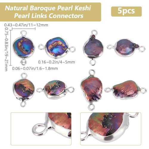 Beebeecraft 1 Box 5Pcs Pearl Connector Charms Natural Baroque Keshi Pearl Flat Round Links for Summer Them DIY Bracelet Necklace Jewellery Making - Image 2