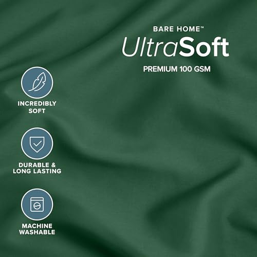 Image of Bare Home Microfiber Pillow Cases - Standard /Queen Size Set of 2 - Cooling Pillowcases - Double Brushed - Forest Green Pillowcases 2 Pack - Easy Care (Standard Pillowcase Set of 2, Forest Green)