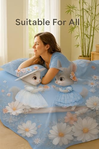 Image of King Size 7D Digital Print Bedsheet - 350 TC Cotton, Kids Friendly Design, Soft & Breathable 180 GSM Fabric, Machine Washable, Gift-Ready Packaging. (108x108 Inches). (Bunny)