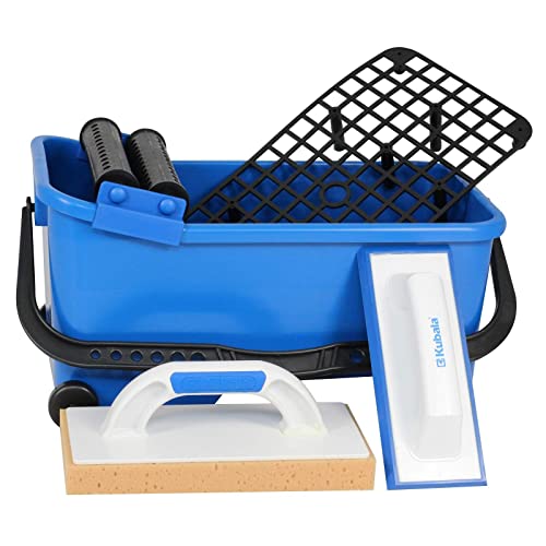 Armar Trading LTD Plastique Kit d’outils de pose de carrelage professionnels Taloche à joints, taloche à éponge, rouleaux et seau, Bleu