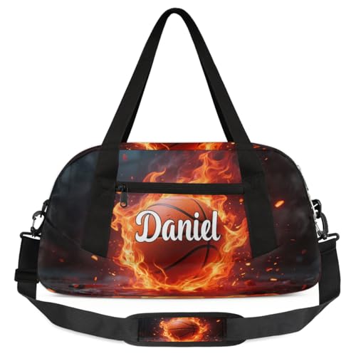 Personalized Kids Sports Duffel Bag for Boys, Custom Name Athletic Gym Bag, Lightweight Travel Weekender Bag with Adjustable Strap, Toddler Sports Bag for Overnight Basketball