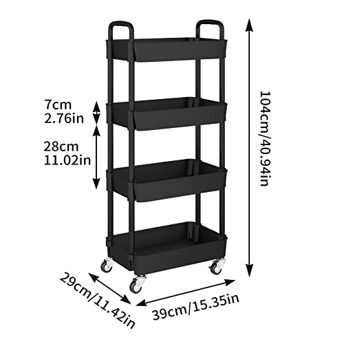 UDEAR 4-Tier Kitchen Rolling Utility Cart,Multifunction Storage Organizer with Handle and 2 Lockable Wheels for Kitchen,Bathroom,Living Room,Office,Black by UDEAR - Image 6