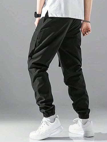 WDIRARA Men's High Waist Drawstring Cargo Pants Pockets Streetwear Tapered Joggers2