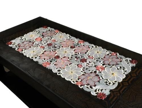 Image of MONKDECOR Center Border Tissue Cutwork Centre /Dining Table Runner (Size-16x33 Inches) - Maroon-022