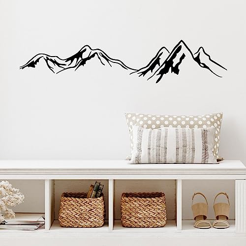 JINGIHE Mountain Wall Decal, Mountain Decals for Vehicles, 48 x 10 Inch Mountains Peaks Wall Stickers, Vinyl Black Minimalist Adventure Decor for Bedroom Nursery Living Room Wall （Not a Whole