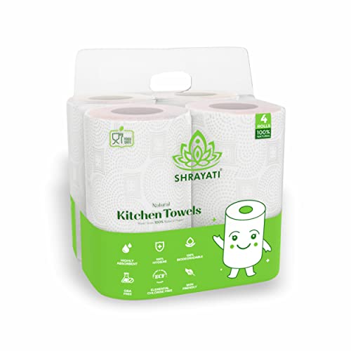 Image of Shrayati Kitchen Paper Rolls, 2 Ply, Pack of 4 | 240 Pulls | 60 Pulls x 4 Rolls | Kitchen Paper Towel | Super Soft, Highly Absorbent Kitchen Tissue Roll, Embossed Design