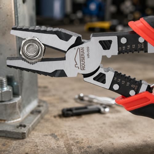 Image of Linemans Pliers, 8.3 Inch Combination Pliers, | with Wire Stripper and Crimper, Spring Loaded with Safety Lock, 5-in-1 Linesman Pliers for Cutting, Crimping, Stripping