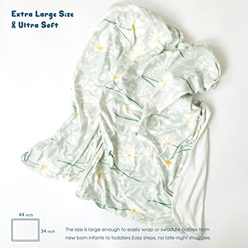 Image of GRSSDER Baby Blankets Super Soft Jersey Knit Swaddle Blanket for Baby Girls and Boys, Double Layer Receiving Blankets 34 x 44 Inches Extra Large for Baby Show Gift, Daisy Flowers Pattern