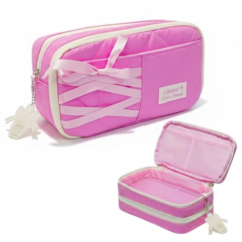 Image of FunBlast Pencil Pouch for Girls - Aesthetic Multi-Compartment Zipper Pouch with Drawstring Pocket, Cute Kawaii Pencil Case, Stylish Stationery Pouch, Return Gift for Kids & School Use (PinkB)